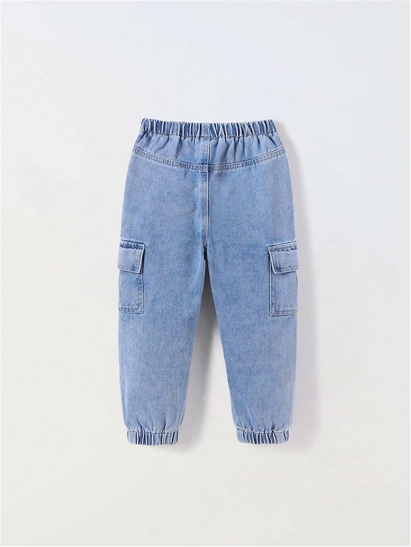 Verdusa Boy's Baggy Jeans Cargo Drawstring Waist Flap Pocket Joggers Carrot Denim Pants - Image 2